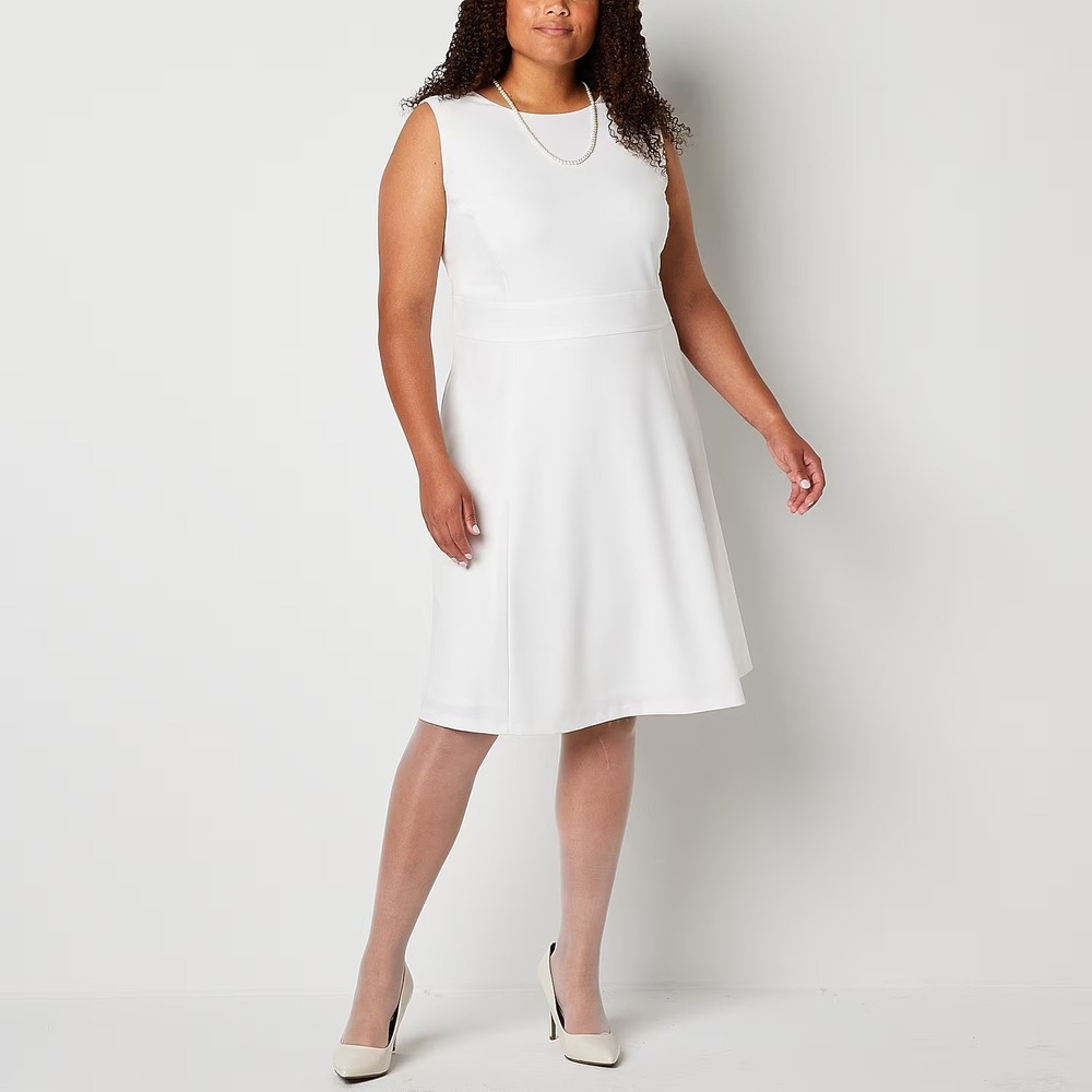 MSRP $89 Black Label by Evan-Picone Womens 18W Natural White Dress Crew Neck